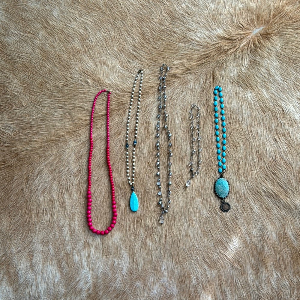 Elegant Beaded Necklace Set - Pink, Silver, Turquoise